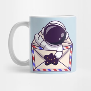 Cute Astronaut Waving Hand In Envelope Cartoon Mug